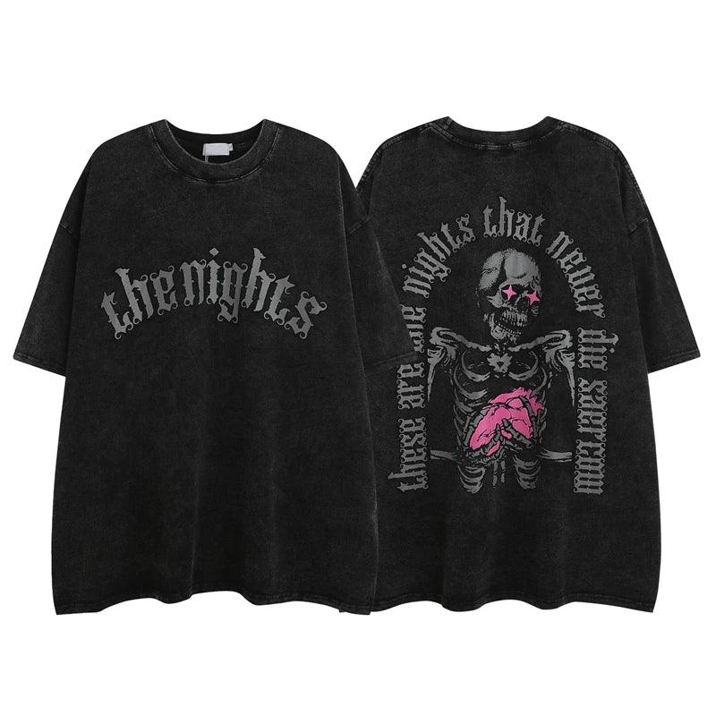 Vaporwave Streetwear – 2023 Streetwear T Shirt Skull Skeleton Graphic Hip Hop Overs – Urban Streetwear for Men & Women
