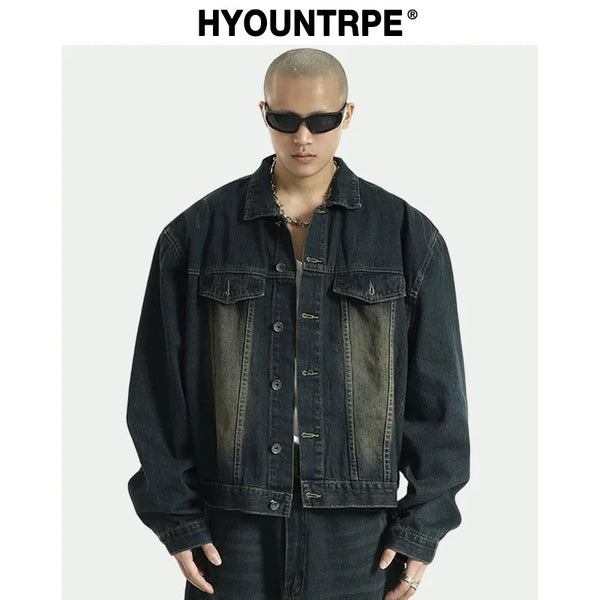 Retro Washed Harajuku Denim Jacket and Coat Mens Fashion Hip Hop Jeans Loose Outerwear New Casual Streetwear Baggy Jackets mu - variant style c28091 for streetwear fashion
