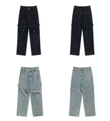 fashion knee adjust belt decoration denim jeans zipper straight jeans hip hop streetwear mens casual loose joggers jeans pants unique joggers style 2575