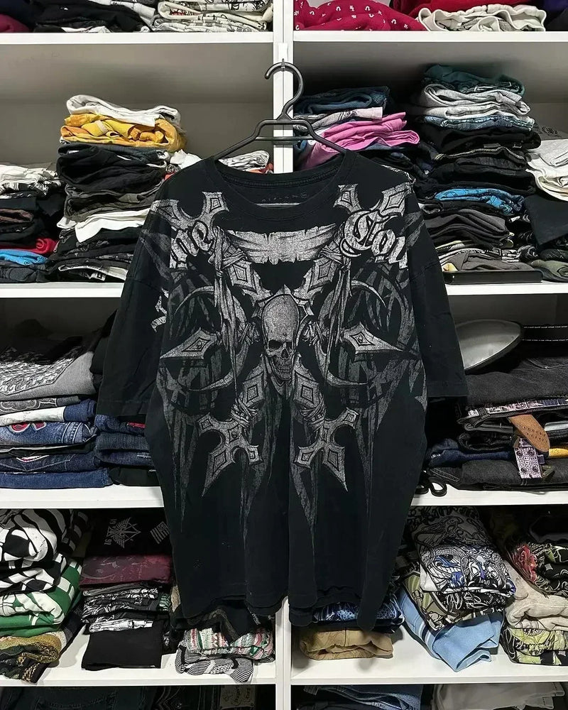 Harajuku Vintage print – Street Y2K New Gothic Printed Cotton T Shirt Men Harajuku Hi