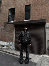 Winter American Fake Two Pieces Parkas Mens Heavy Weight Thicken Hip Hop PU Leather Cotton Jacket Trend Loose Motorcycle Coats