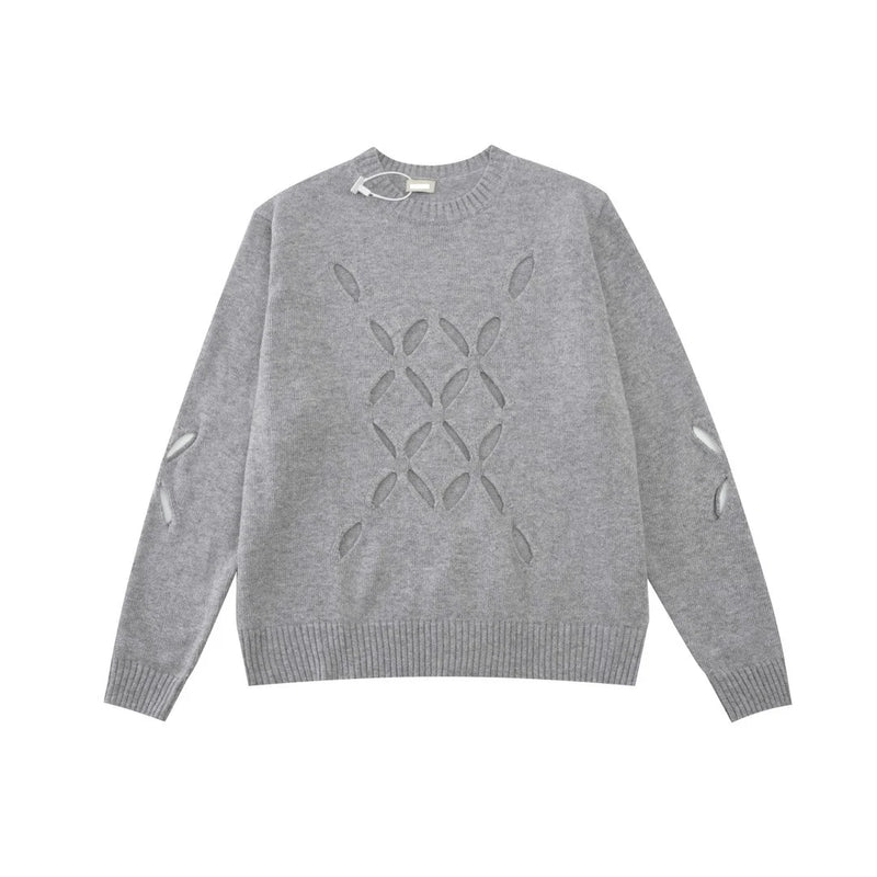 grunge knit sweater with heavyweight fabric, layered urban look for cold weather, street fashion menswear trend for seasonal 