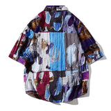 American men and women trendy personalized graffiti printed short sleeved shirt summer couple hip-hop loose fitting Harajuku top
