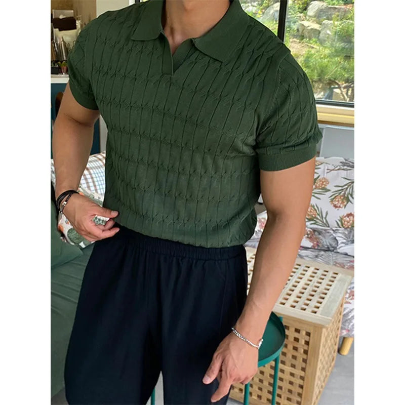 Y2k Graphic tee – Summer New Knitted Polo Shirt Mens Short Sleeve Casual Half