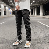 streetwear kanye slim fit feet coated black jeans pants for men pocket brushed wax tapered pants man casual cargo jeans y2k unique cargo style 4547