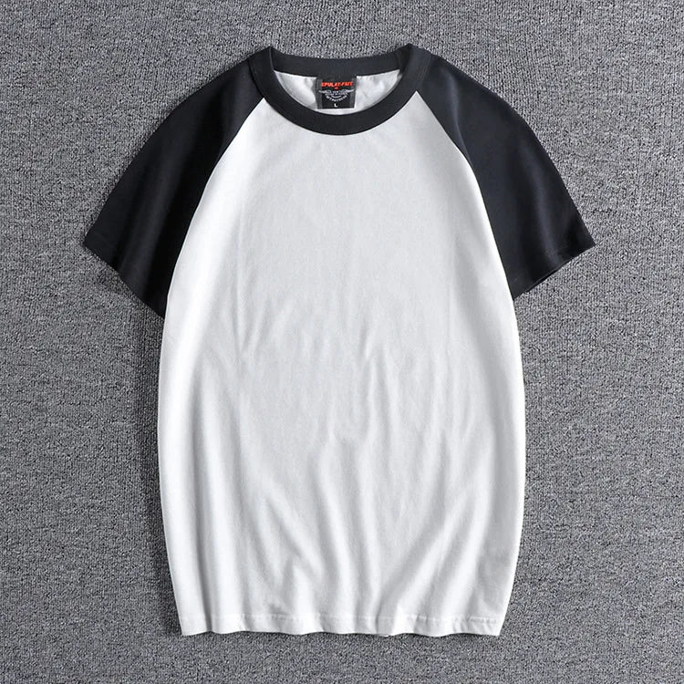 Glitchcore Anime panel – Summer Short Sleeved Mens New Retro Stitching Contrast Color