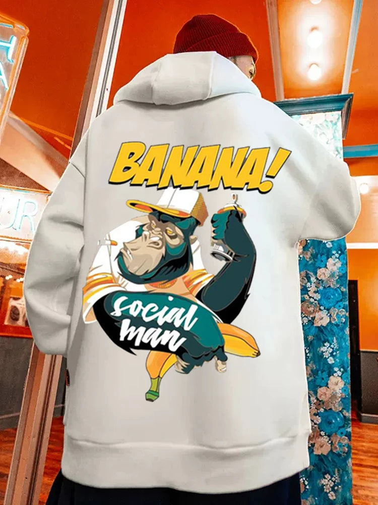 Cartoon Gorilla Banana Graphic Men's Hoodies Autumn Oversized Hip Hop Fashion Hooded Sweatshirt