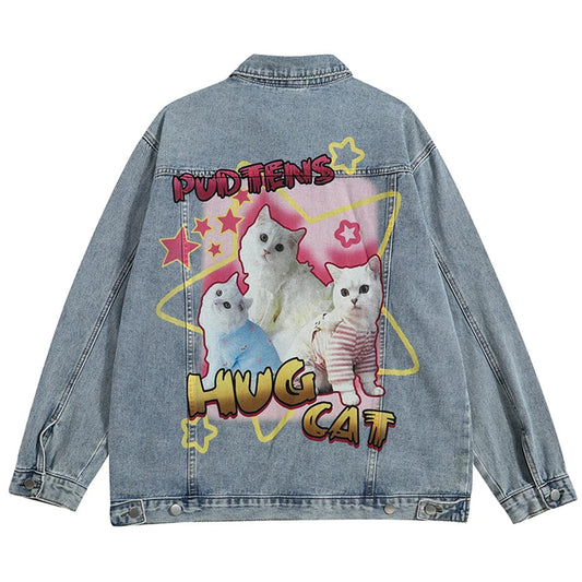 everyday graphic - style streetwear urban fashion unisex casual image quality fit hip essential design oversized hop wear material funny-cat-graphic-denim-jacket-men-hip-hop-streetwear-oversized-harajuku-blue-jeans-jackets-y2k premium style high print 321f20 streetwear design ID 111f9