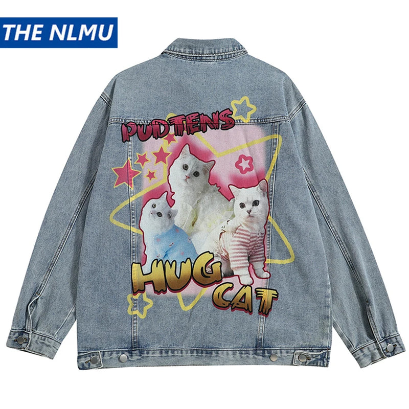 everyday graphic - style streetwear urban fashion unisex casual image quality fit hip essential design oversized hop wear material funny-cat-graphic-denim-jacket-men-hip-hop-streetwear-oversized-harajuku-blue-jeans-jackets-y2k premium style high print 321f20 streetwear design ID 111f9