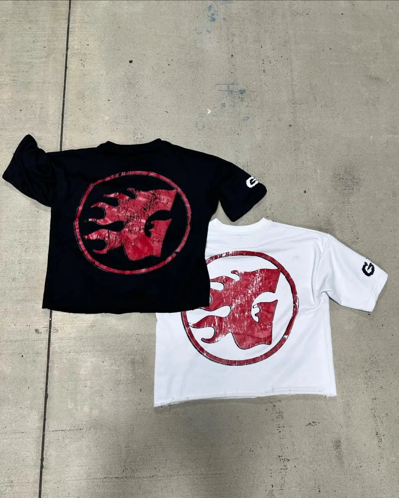Trapwear Vintage t-shirt – Men Round Neck Short Sleeve Anime Print T Shirt Harajuku Roc