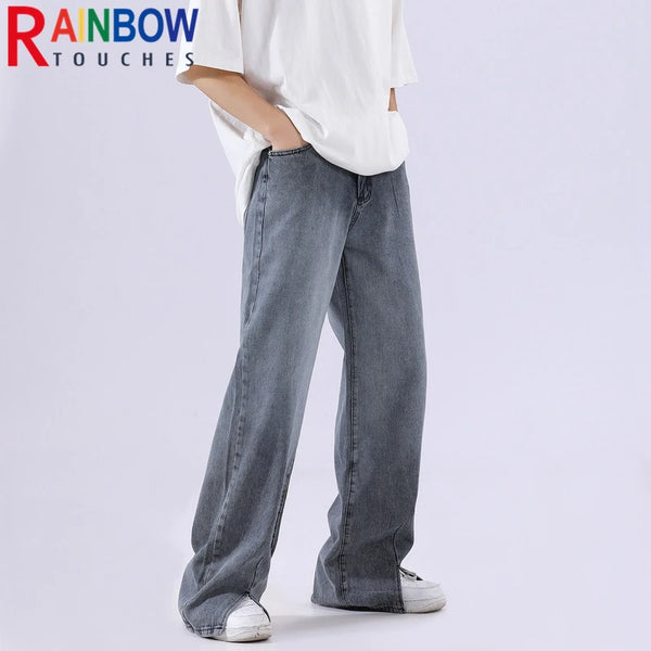 rainbowtouches mens washed jeans vintage high street gradient fashion trends zipper jeans loose straight long pant casual pants urban skinny jeans