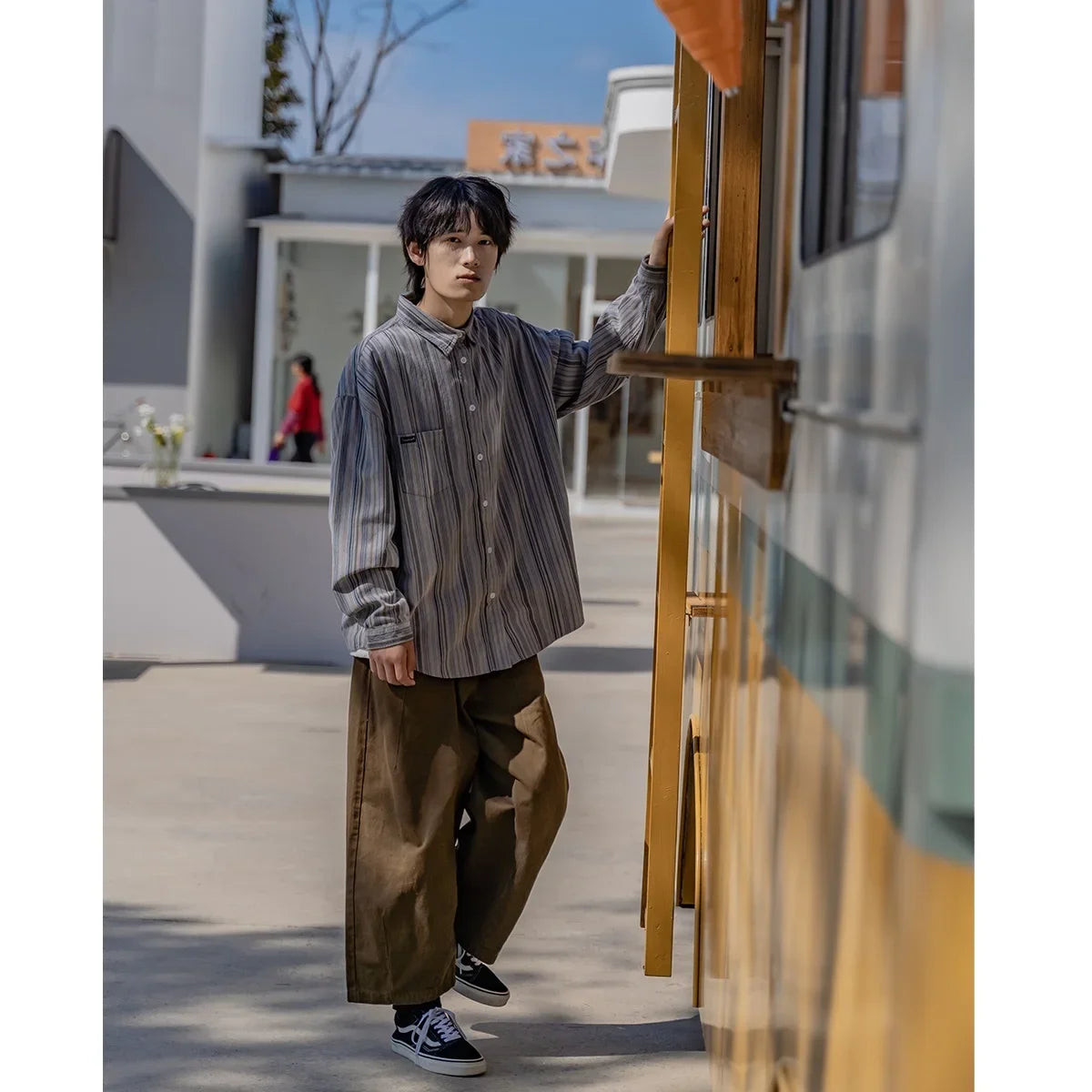 Spring and autumn new Japanese Harajuku style retro striped shirts for male and female