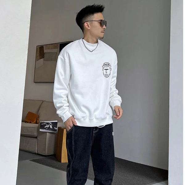 Spring and Autumn Korean Style New Style Men's Round Neck Sweatshirt American Ins Casual Loose Cartoon Print Jacket Warm Top