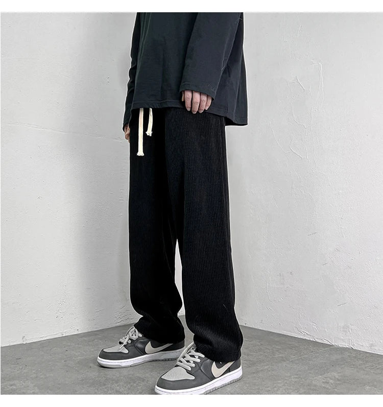 4 colors drawstring corduroy pants men fashion cotton casual pants men streetwear hip hop loose straight pants mens trousers unique default style 3753