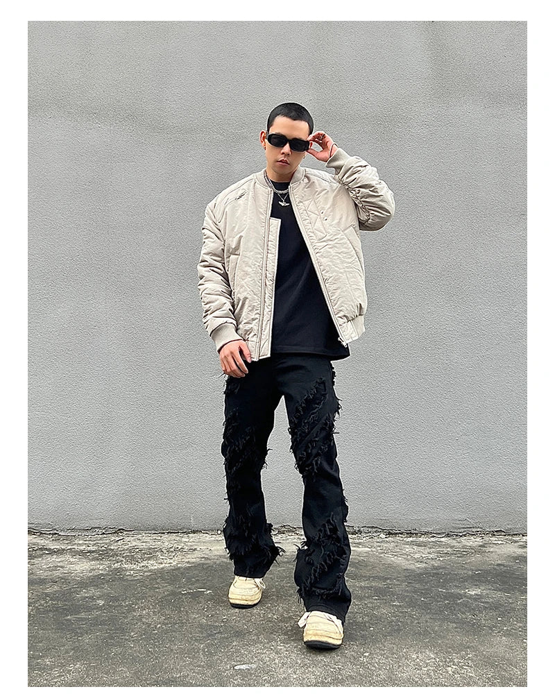 mens distressed ripped destroied tassel denim jean pants new fashion biker jeans streetwear flare pants joggers y2k men s jeans unique joggers style 3994
