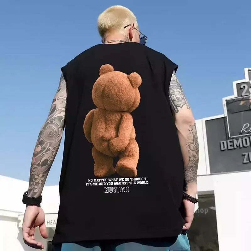 Trapwear Tribal flames – 2024 New Funny Bear Printed Vest Men Hip Hop Streetwear T-Shirt
