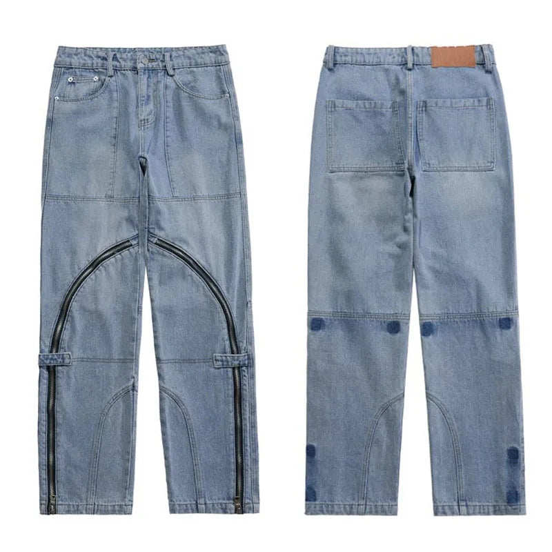 fashion denim straight pants hip hop jeans with zipper streetwear trousers new summer casual joggers men designer jeans for men unique joggers style 1145