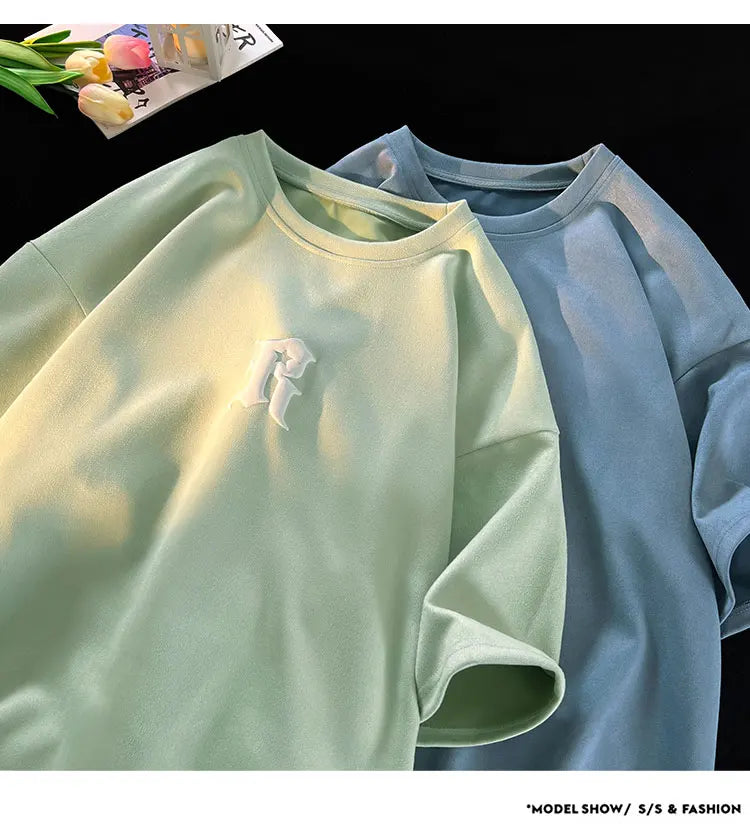 Foaming Printing Fashion Loose Tops High Street Youth Short Sleeve Tee Shirt