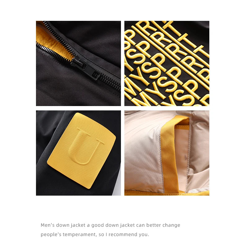 Fashion Letters Embroidery Duck Down Long Jacket Mens Plus Size Winter New Casual Hooded Zipper Parkas Warm Down Coats Jeckets