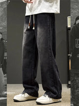 elastic waist baggy jeans for men side striped wide leg denim pants korean fashion casual trousers y2k vintage jean hombre unique jeans style 3253
