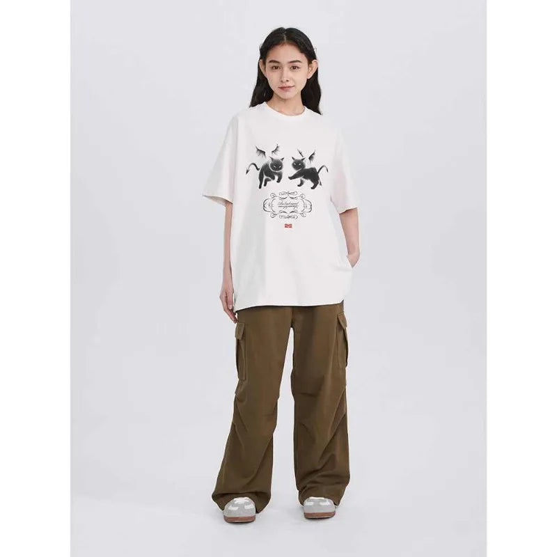 Gothic Anime panel – American Devil Kitten Print T Shirt Men Summer New Retro Har