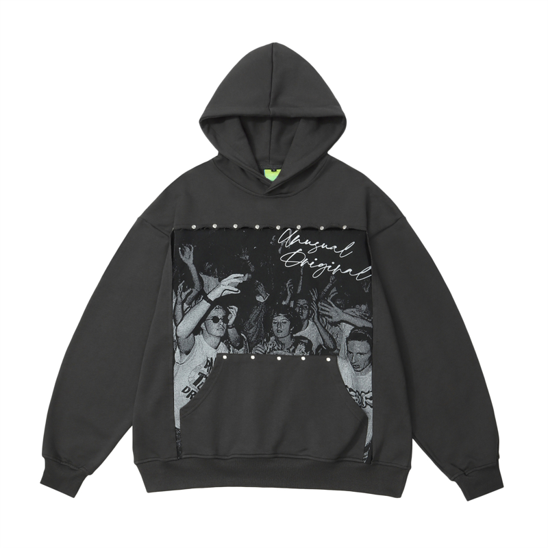 Fashion Punk Rivets Hoodies Pullover Hooded Sweatshirts Harajuku Women