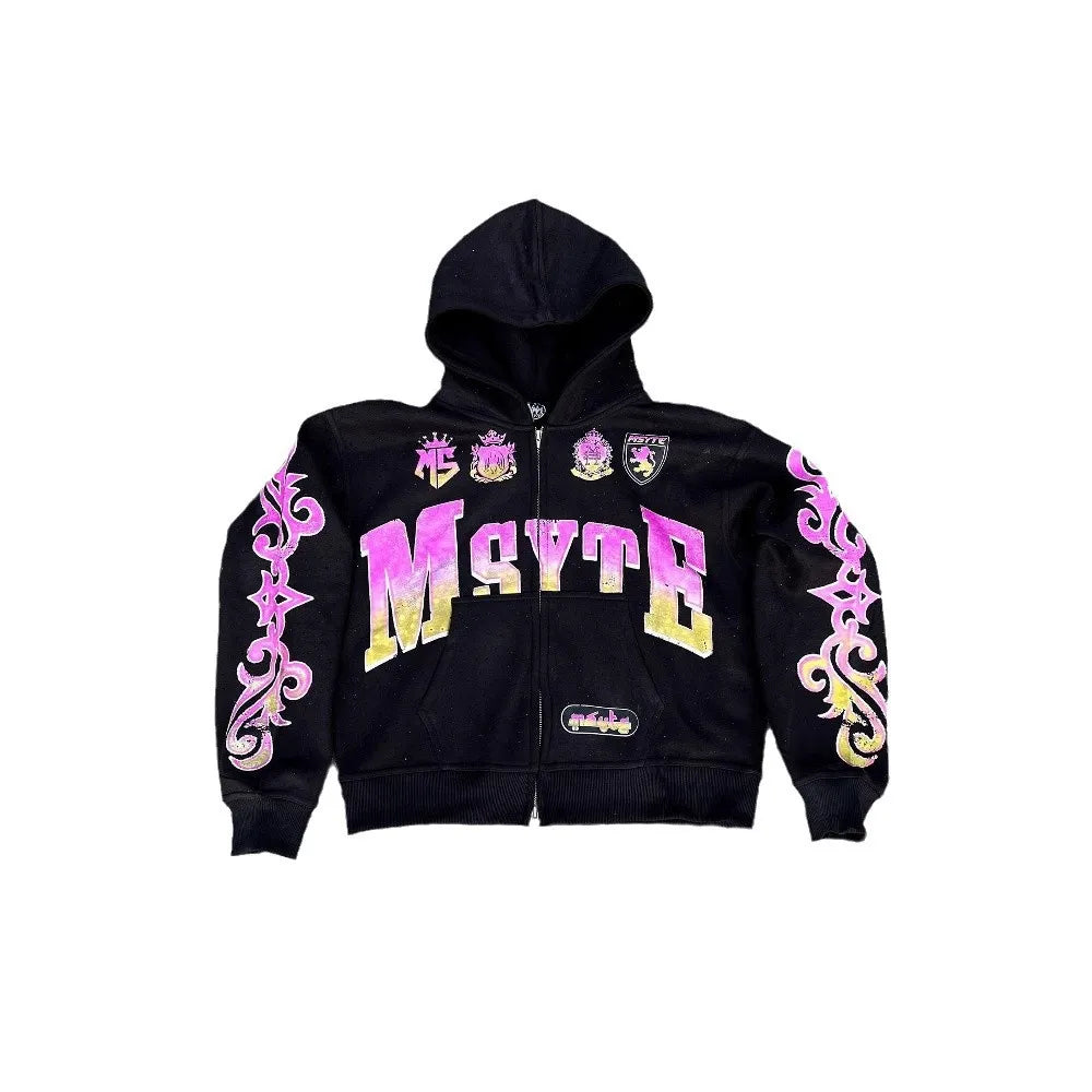 Y2k Long Sleeved Hoodie Sweatshirt Oversized Streetwear Fall Winter Rooted Vintage Punk Cartoon Printed Pattern