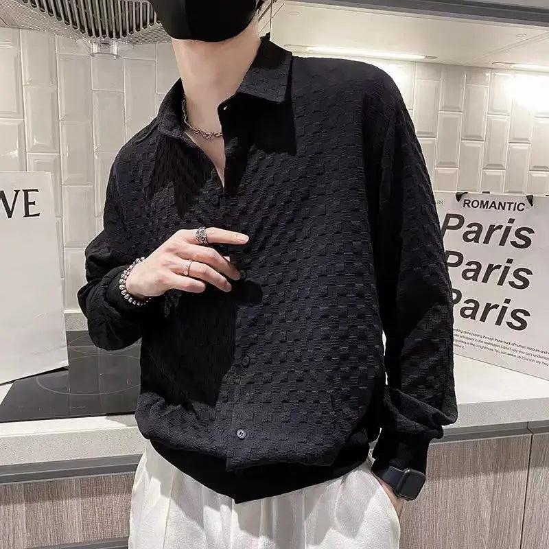2023 Summer New Light Luxury Fashion Korean Shirt Men Short-sleeved Casual All-match Shirt Boutique Clothing Simple Style