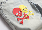 2023 brand new patch light skull head bone chemist tie dyed jeans cotton denim pants comfort casual skinny jeans 32 44 266 unique jeans style 5740