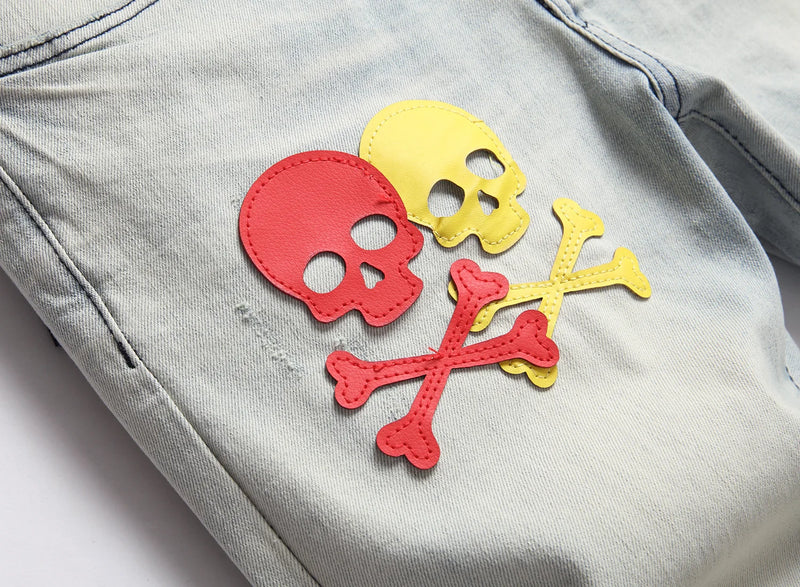 2023 brand new patch light skull head bone chemist tie dyed jeans cotton denim pants comfort casual skinny jeans 32 44 266 unique jeans style 5740