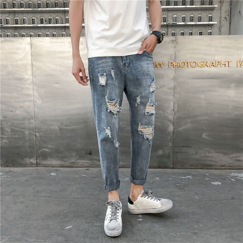 2023 autumn new light luxury fashion jeans men casual trousers korean version all match boutique clothing simple style unique jeans style 3972