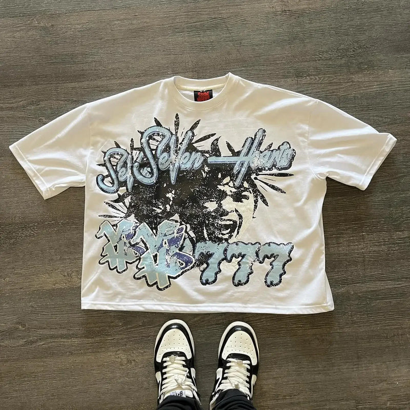 2024 American Street Retro Trendy Brand Oversized Short-sleeved Tops Men Y2k Hip-hop Rock Gothic Punk T-shirt Clothing Women