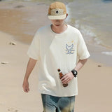 Skatercore Vintage anime – Kawaii Whale Tail Print T Shirt Men Hip Hop Fashion Cotton G