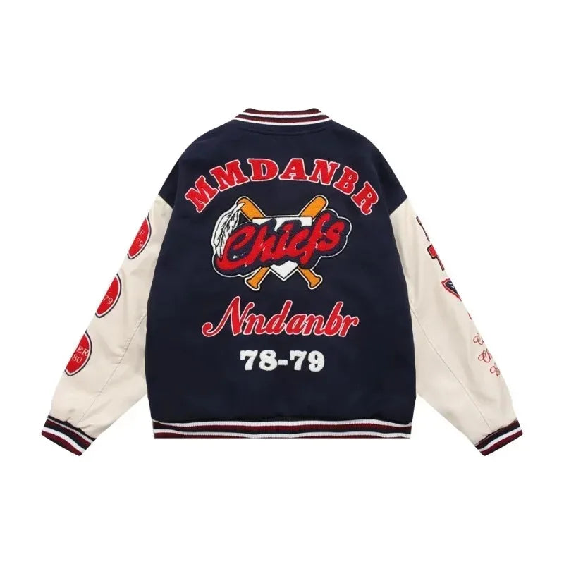 retro baseball bomber, daily drip outerwear, casual outfit