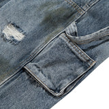 men blue ripped baggy jeans dirty printed distressed loose denim pants male luxury designer fashion jeans trousers unique jeans style 1350