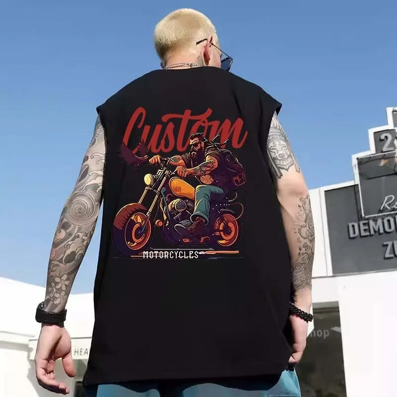 Glitchcore Aesthetic drop – Summer Japanese Anime Motorcycle Mens Printed Sleeveless T S