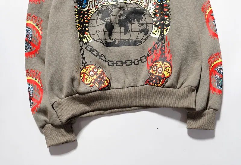 Punk Hoodie Men Streetwear Hip Hop Skull Skeleton Print Gothic Fleece