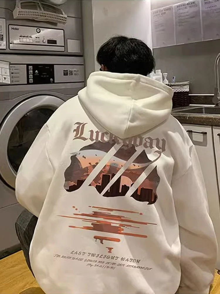 New Hip Hop Graphic Pullover Hoodies For Men Cotton Fleece Vintage Hoo