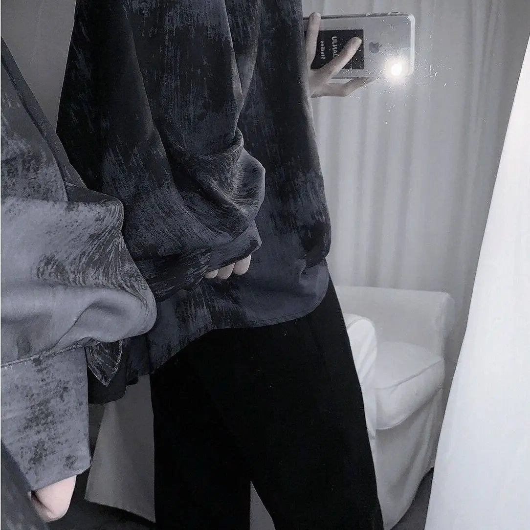 Tie dye loose shirt men long sleeved early autumn Korean version student ins men shirt dark abstinence