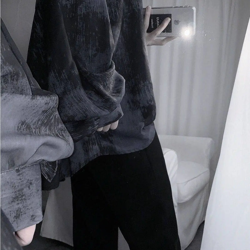 Tie dye loose shirt men long sleeved early autumn Korean version student ins men shirt dark abstinence inch shirt men shirts y2k