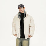 Winter Splice Denim Cotton-padded Jacket Men Women Stand Collar Fashion Loose Casual Thicken Warm Parkas Jacket Boyfriend Coat