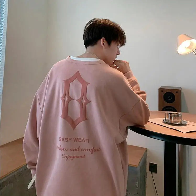 Super Hot Korean Suede Personalized Street Sweatshirt Men's American Loose Y2K Spring and Autumn Pullover Jacket Retro Ins Top