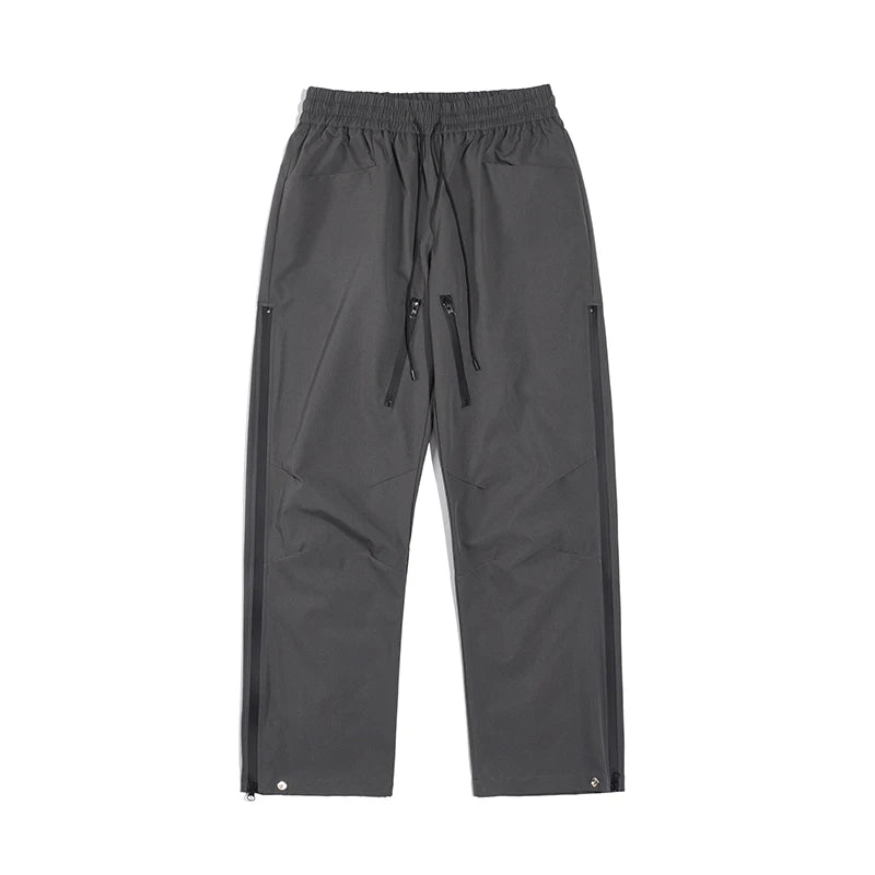 high street zipper pockets quick dry vibe style mens track pants elastic waist straight retro black casual trousers unique default style 445