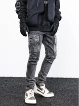 side pocket denim retro jeans mens biker zipper jean trousers hip hop fashion high street slim fit pants joggers y2k men s jeans casual joggers