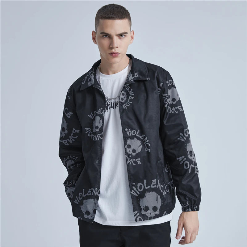 2024 Dark Aesthetic Shirt – Rainbowtouches Skull Coaches Jacket Men Long Sleeve Tops Turn Down Collar Buttoned Vintage Shirt For Mens Printed Streetwear | Button Shirt Drop #10