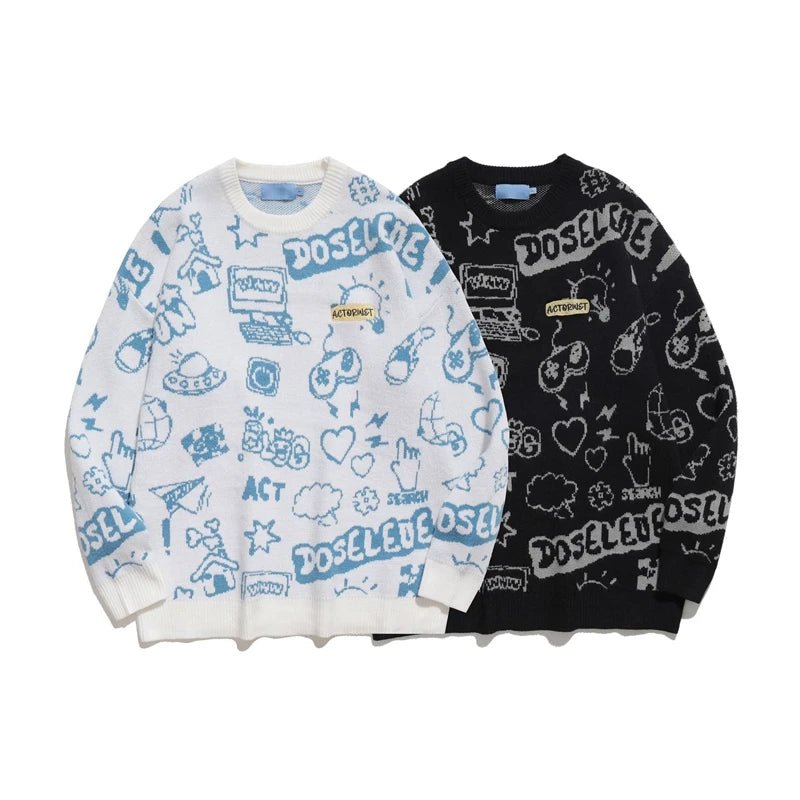 rainbowtouches harajuku graffiti plush knitted sweater mens oversized jumper pullover thick sweater grandpa ugly sweater - anime inspired graphic hoodie, graphic printed hoodie for men and women, bold artwork streetwear hoodie