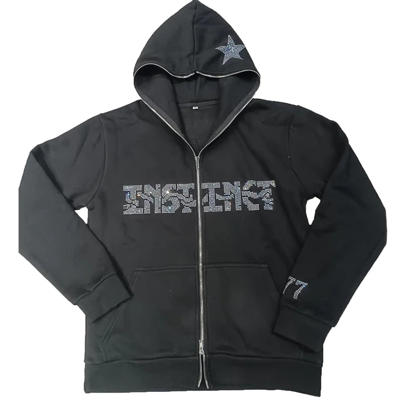 Y2K Retro Women Clothes Hoodies Striped Zipper Sweatshirt Rhinting Streetwear