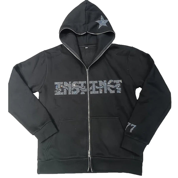 Y2K Retro Women Clothes Hoodies Striped Zipper Sweatshirt Rhinting Streetwear