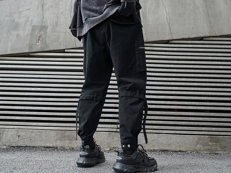 hip hop loose fit elastic waist cargo pants side big pocket ankle pants with belt mens drewstring military sweatpants joggers unique joggers style 4650