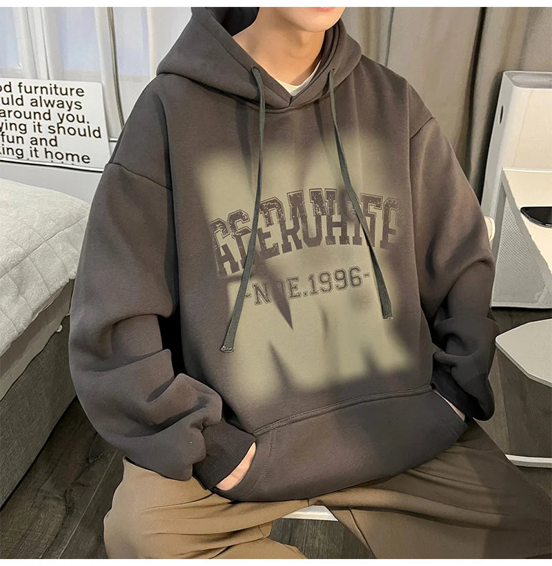 Mens Goth Letter Printed Hooded Sweatshirt American Style Vintage Tren